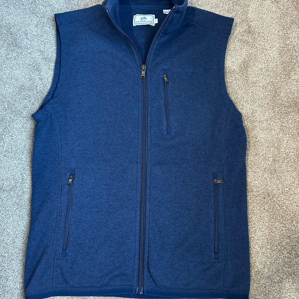 Southern Tide Blue Zip-Up Vest with Stand-Up Collar